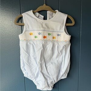 Striped Baby Romper with Embroidered Colorful Fish